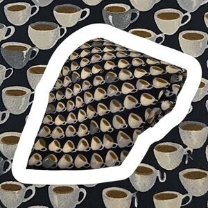 Structure Novelty Tie Men's Novelty Coffee Cups Silk Black Creme USA 57.5"